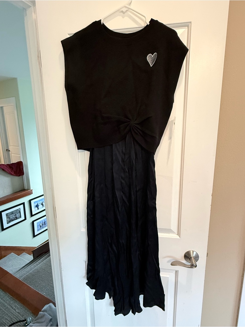 Anthropologie Twofer Black Sleeveless Knot-Front Dress with Heart Patch